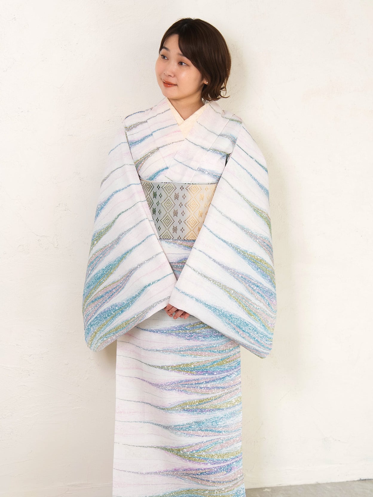 撫松庵　春夏物　単衣　ブルーグレー　霰　水玉　ドット　洗える着物 きもの | Marble+ 撫松庵 春夏物 単衣 ブルーグレー 霰 水玉 ドット 洗える