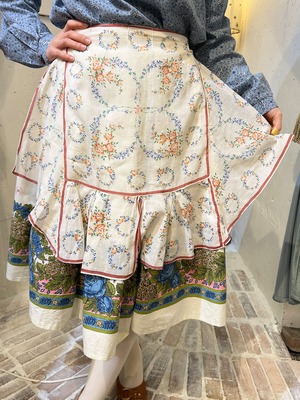 vintage orange rose× blue flower apron