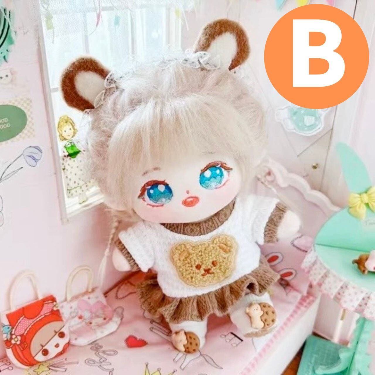 20cm】 くま セット コーデ ぬい服 ブラウン 茶 カチューシャ 靴