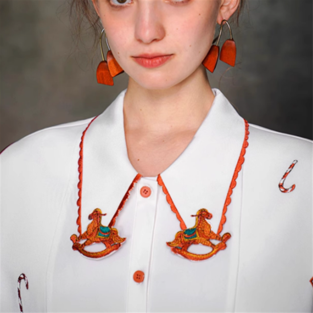 【Camoooni】木馬刺繍カラーシャツ 2color 10829