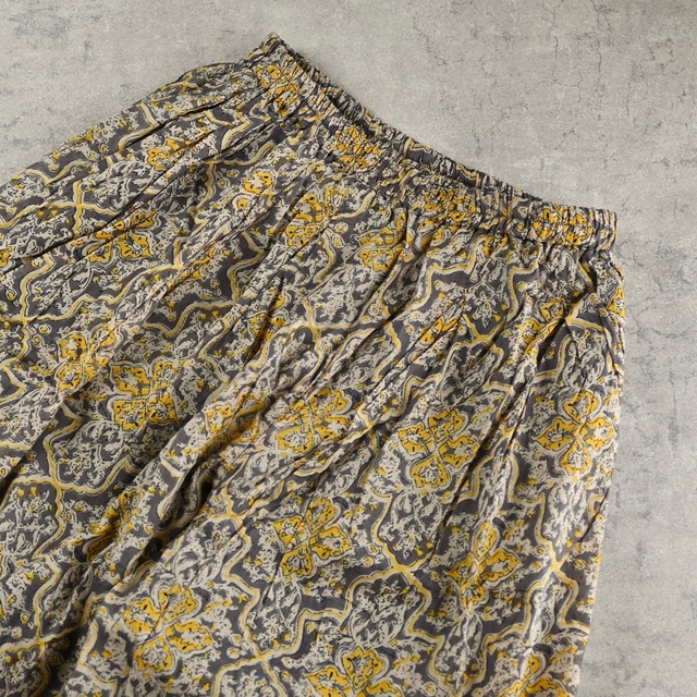 PORINA オアシスパンツ（イエロー）｜グレー 綿 総柄 コットン 春夏 雑貨屋