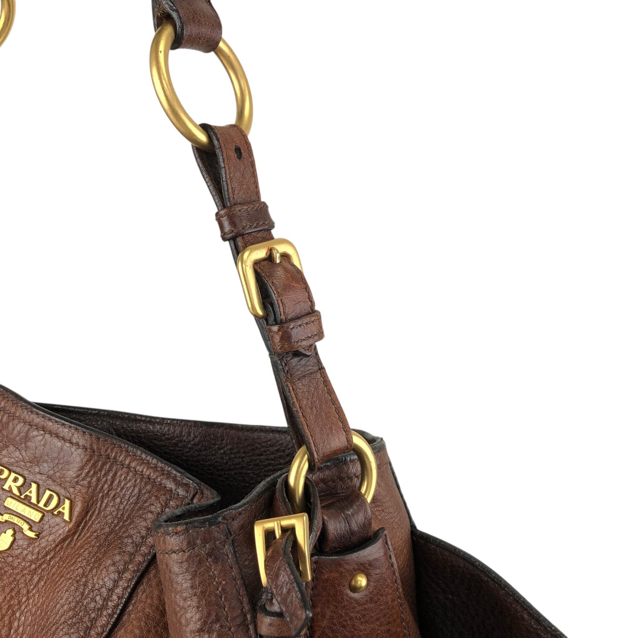 PRADA プラダ ショルダーバッグ ブラウン ロゴ レザー ワンショルダー