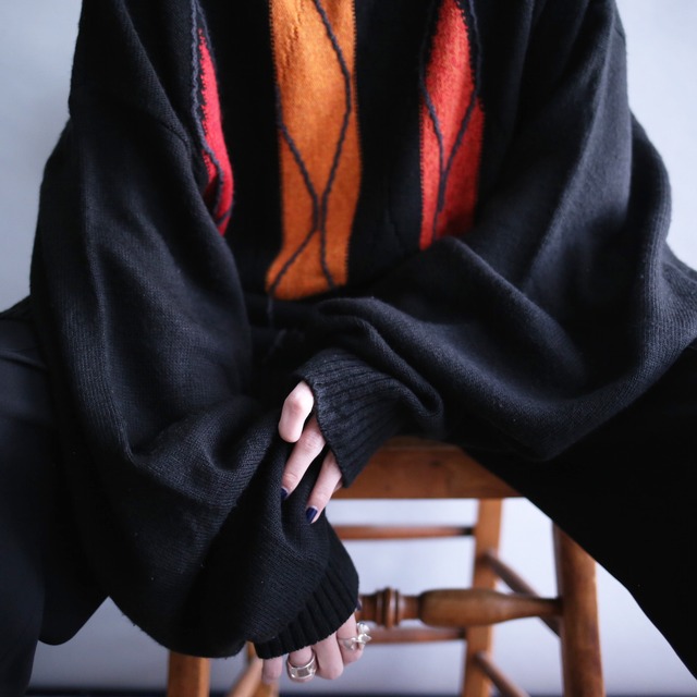 XXXL super over silhouette good coloring 3D pattern knit sweater