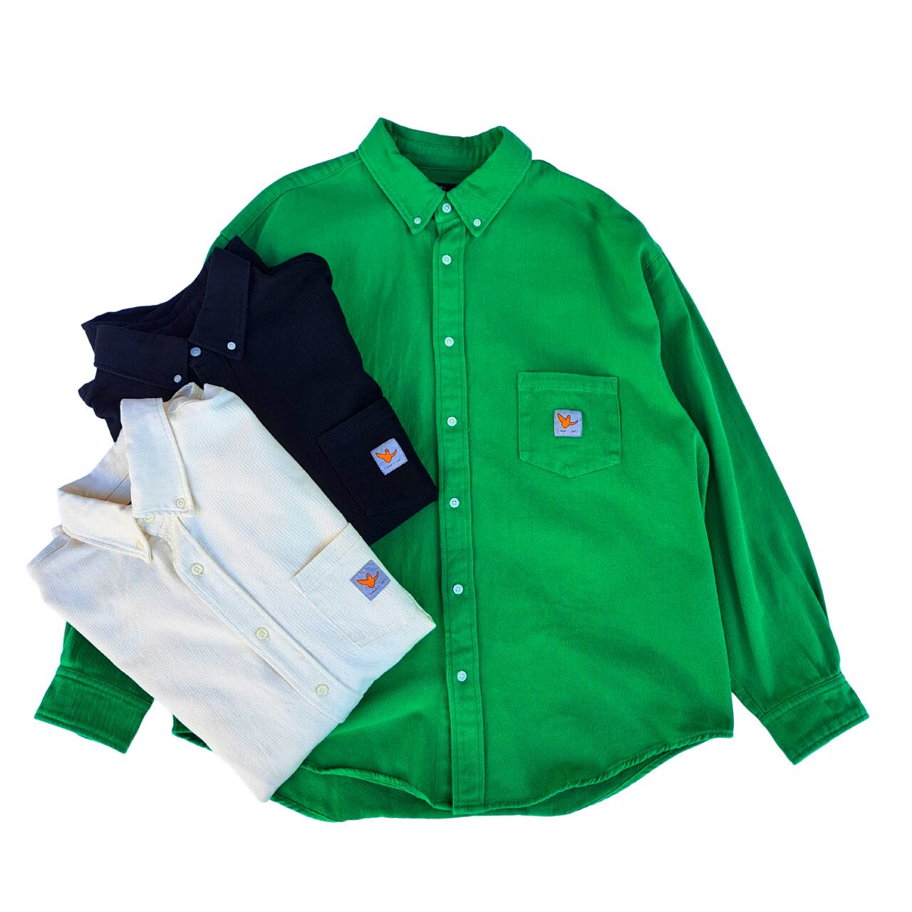 WHAT IT ISNT ボタンダウンカラーシャツ(green)(black)(white)