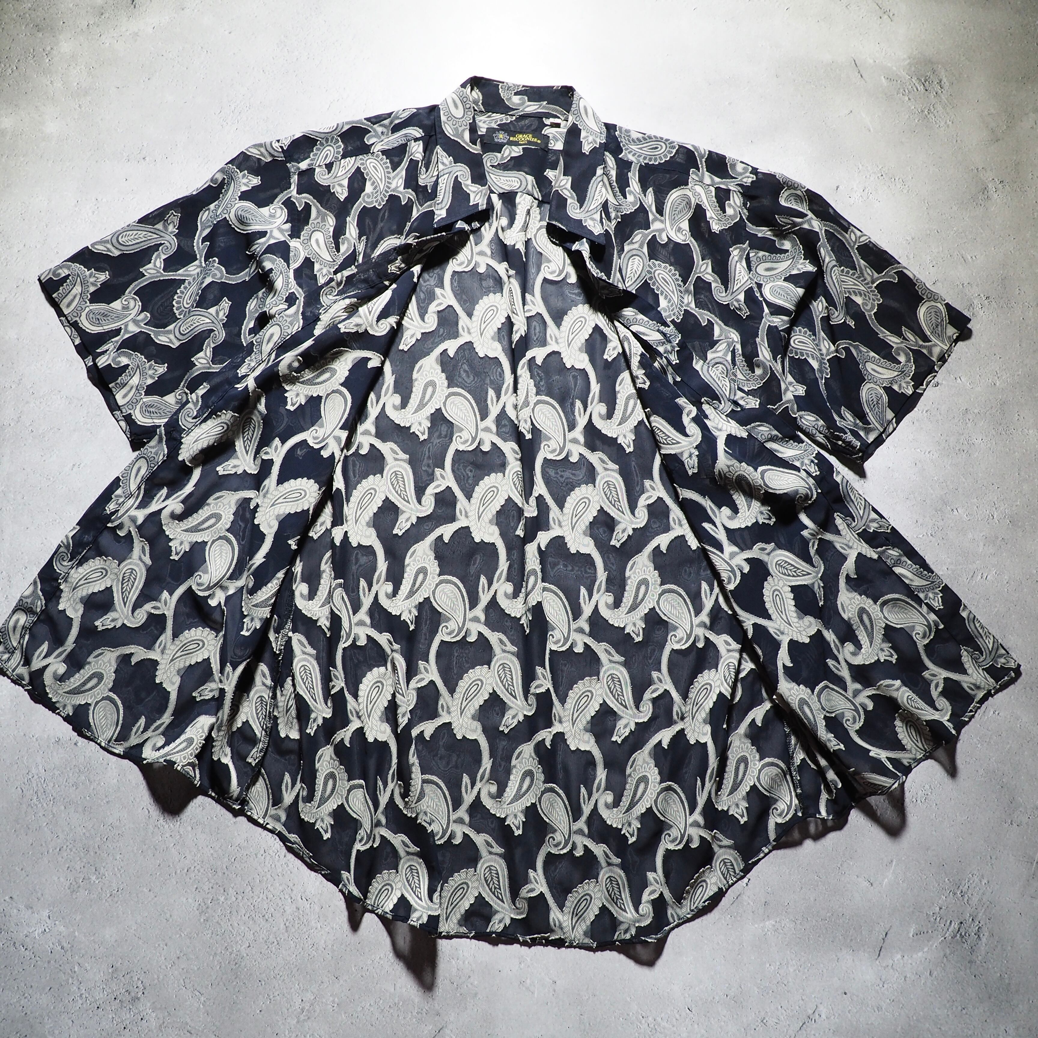 1990s Translucent Paisley pattern embroidery SS Drape shirt