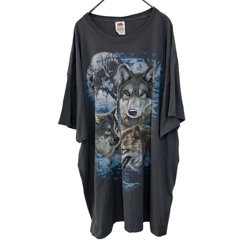 『wolf moon tree animal design big silhouette over size T-shirt』USED 古着 ウルフ 狼 月 ツリー 木  アニマル 動物 ビッグ シルエット オーバー サイズ Tシャツ