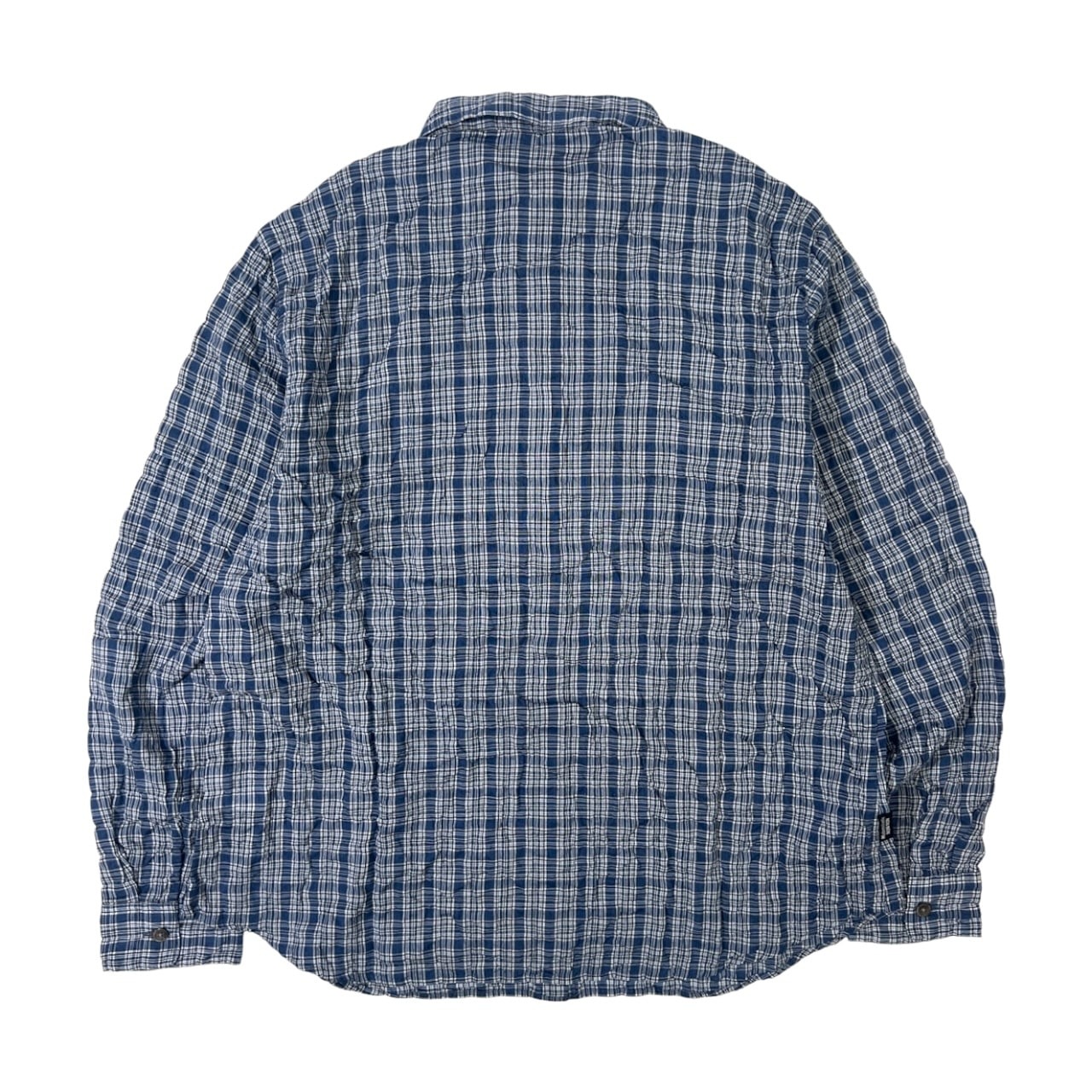 Mademoiselle NON NON マドモアゼルノンノン シワ加工 チェック柄 長袖シャツ M/ネイビー/薄手/比翼
