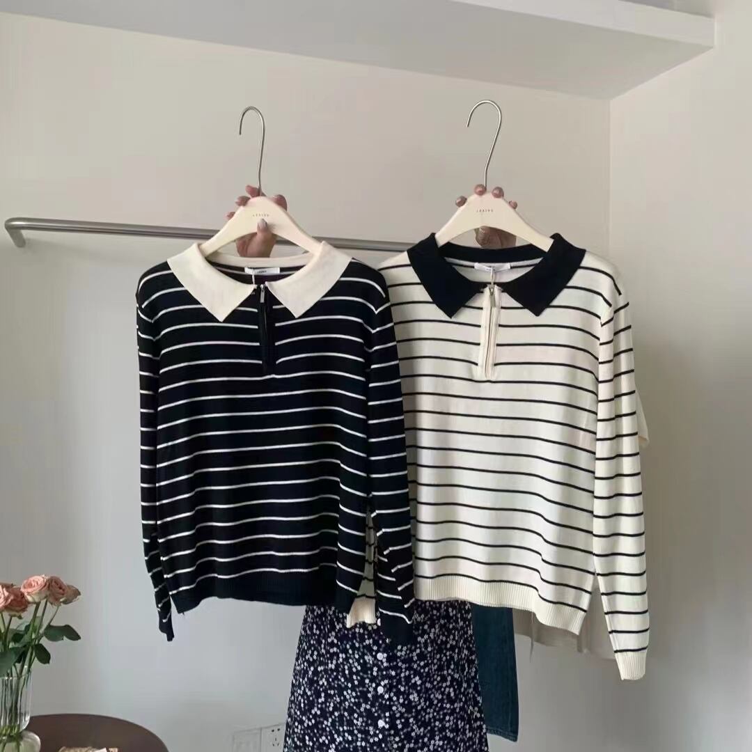 襟付きボーダートップス AJ2085-I001