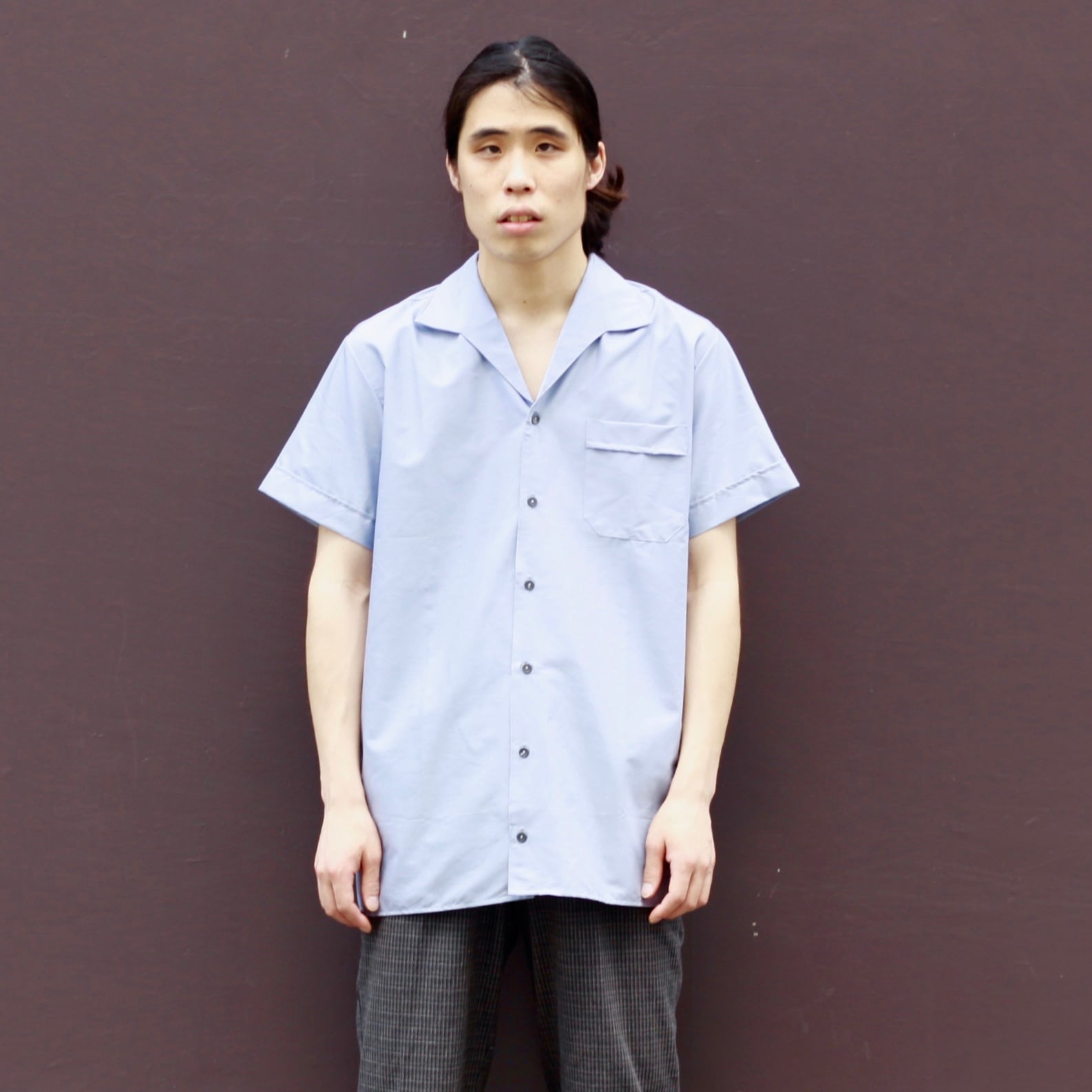 0442. 1970's shark collar shirt ブルー シャークカラー 半袖シャツ