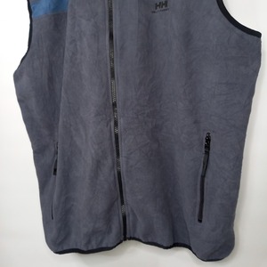 90s　アメリカ製　ヘリーハンセン　フリースベスト　ボーダー　刺繍　グレー　XXL