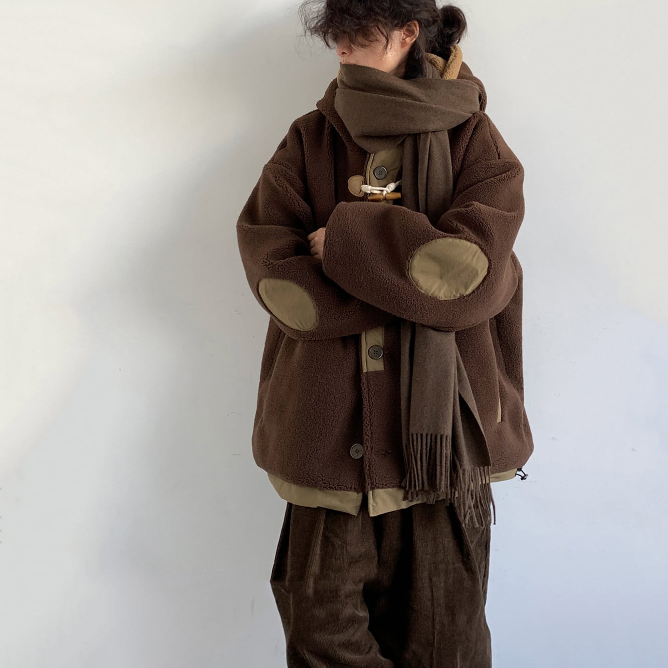 jiwuus茶色系フード付きボアジャケット