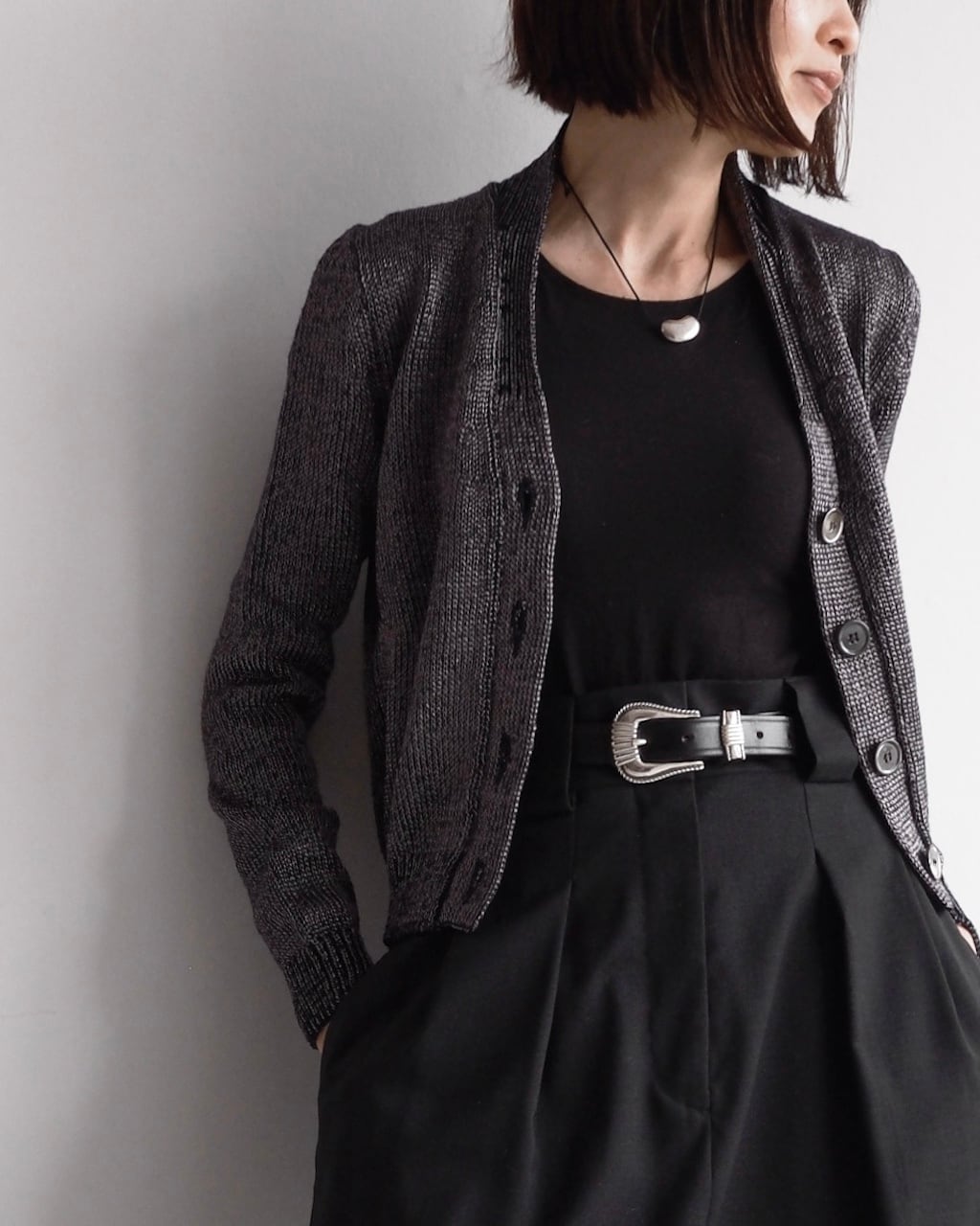 jil sander カーディガン　グレー　raf simons期 JIL SANDER METALLIC KNIT CARDIGAN | dear closet