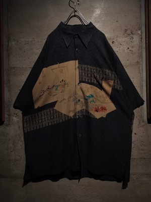 【Caka】"和" "漢字" Design Vintage Loose S/S Silk Shirt