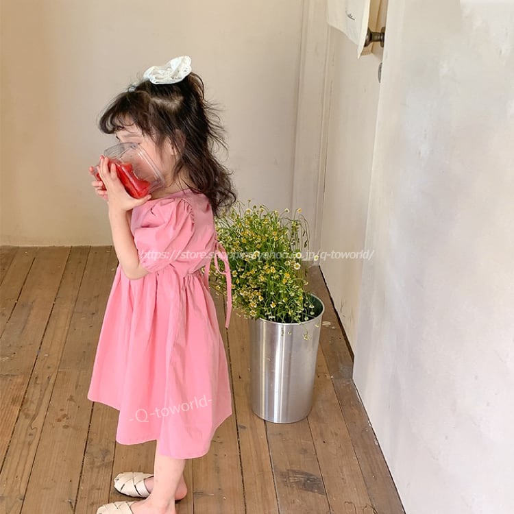 80 130 ワンピース バックリボン 背中あき キュート オシャレ 韓国版 可愛い 子供服 女の子 Q Toworld キュートワールド 子供服