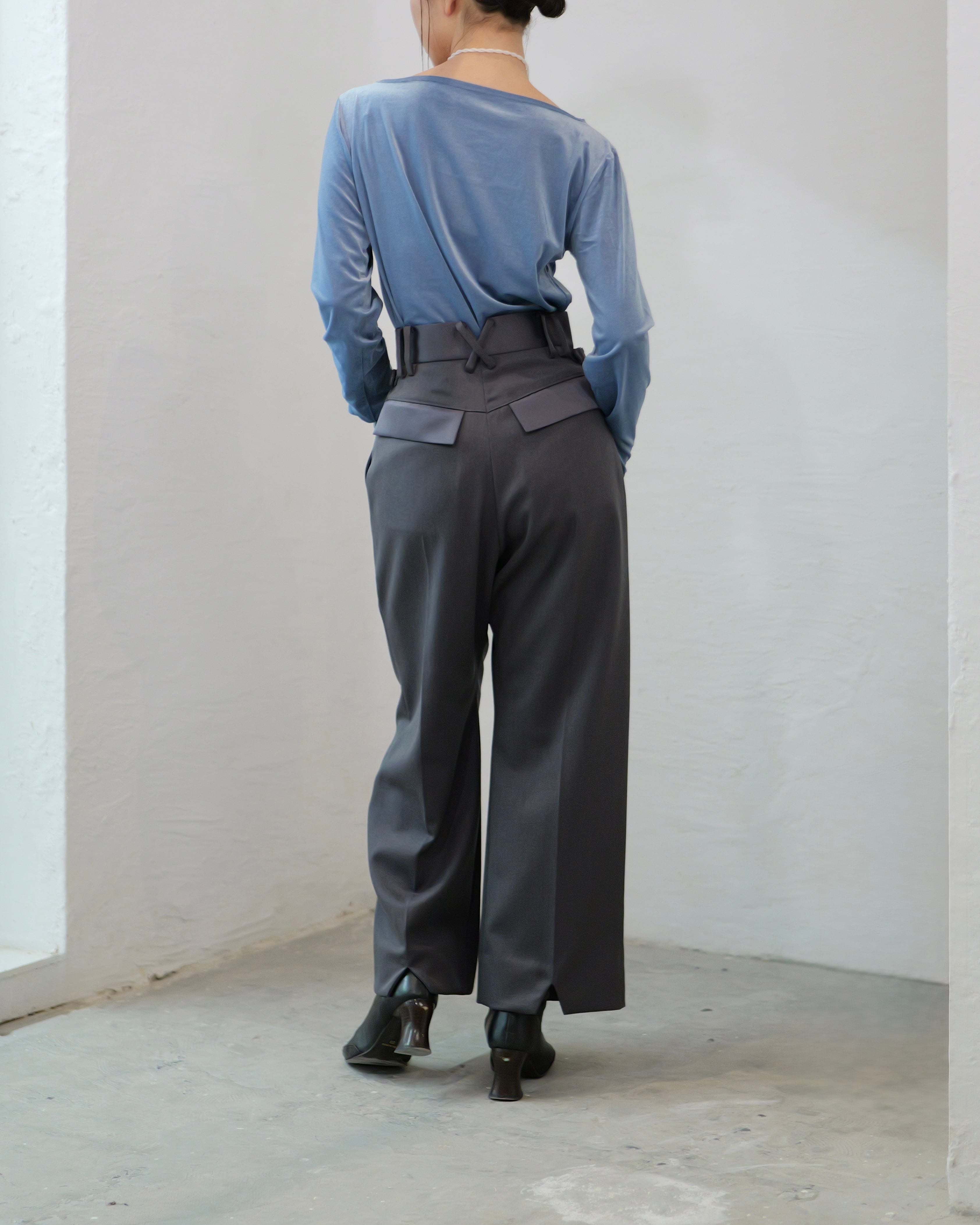 RITSUKO KARITA - Satin tuck slacks〔plain〕 ：Purple gray｜サテン