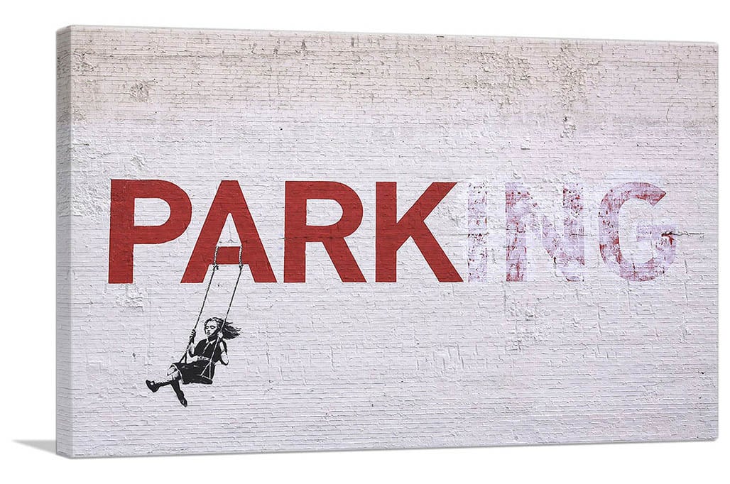 バンクシー「パーキング/Parking」展示用フック付きキャンバスジークレ