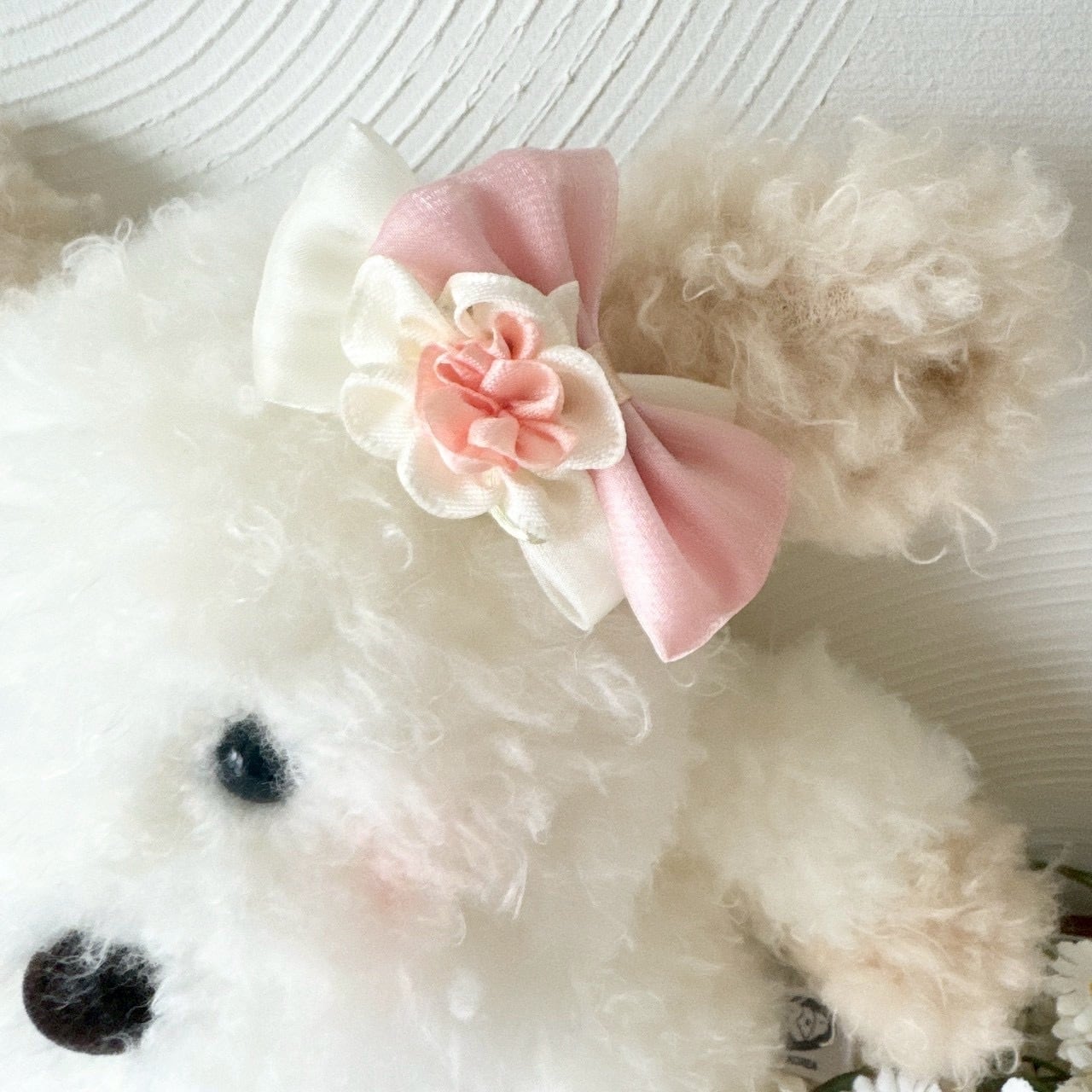 ピンクとホワイトのお花ダブルリボンパッチン