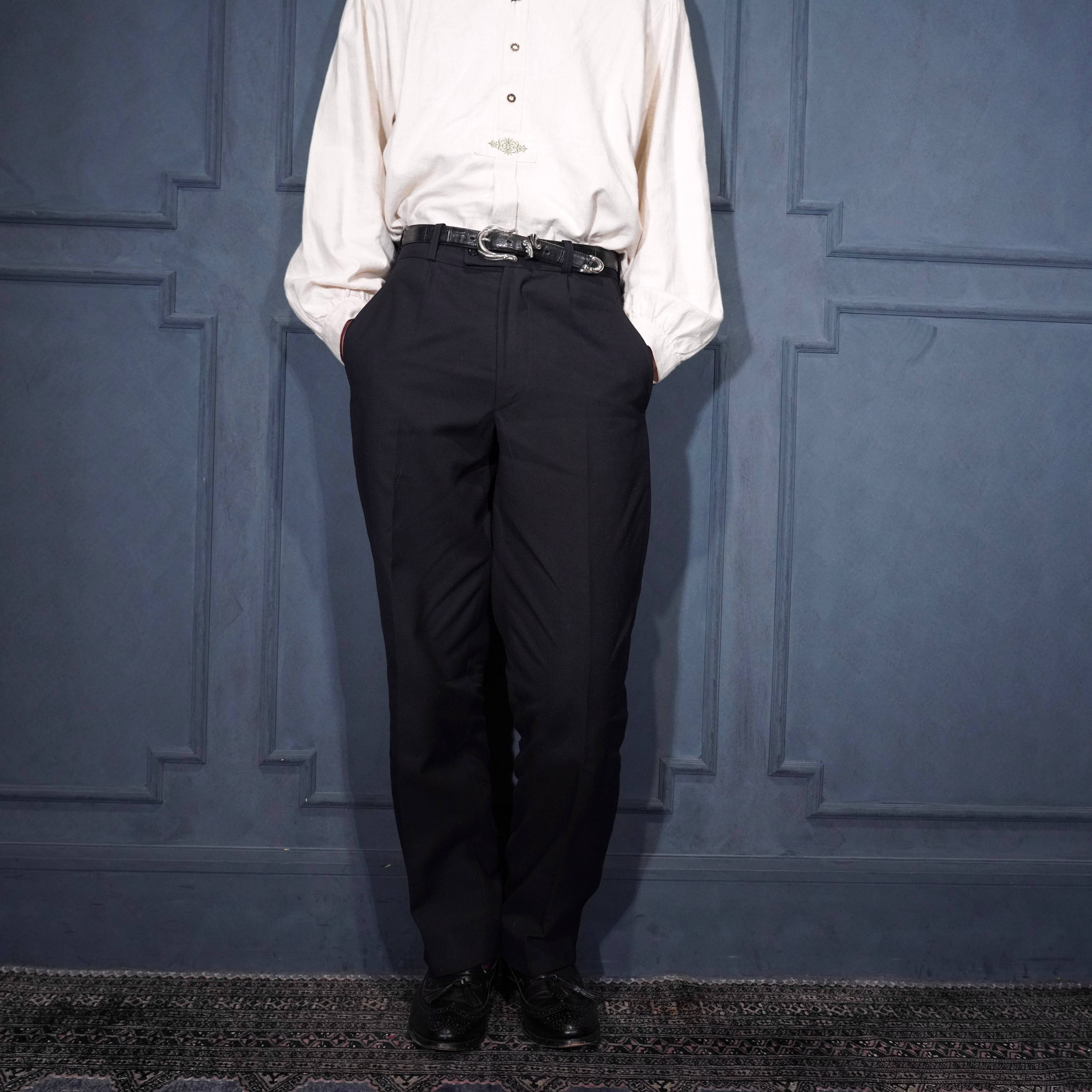 70's EU VINTAGE MICHIELSENS TUCK DESIGN WOOL SLACKS PANTS/70年代