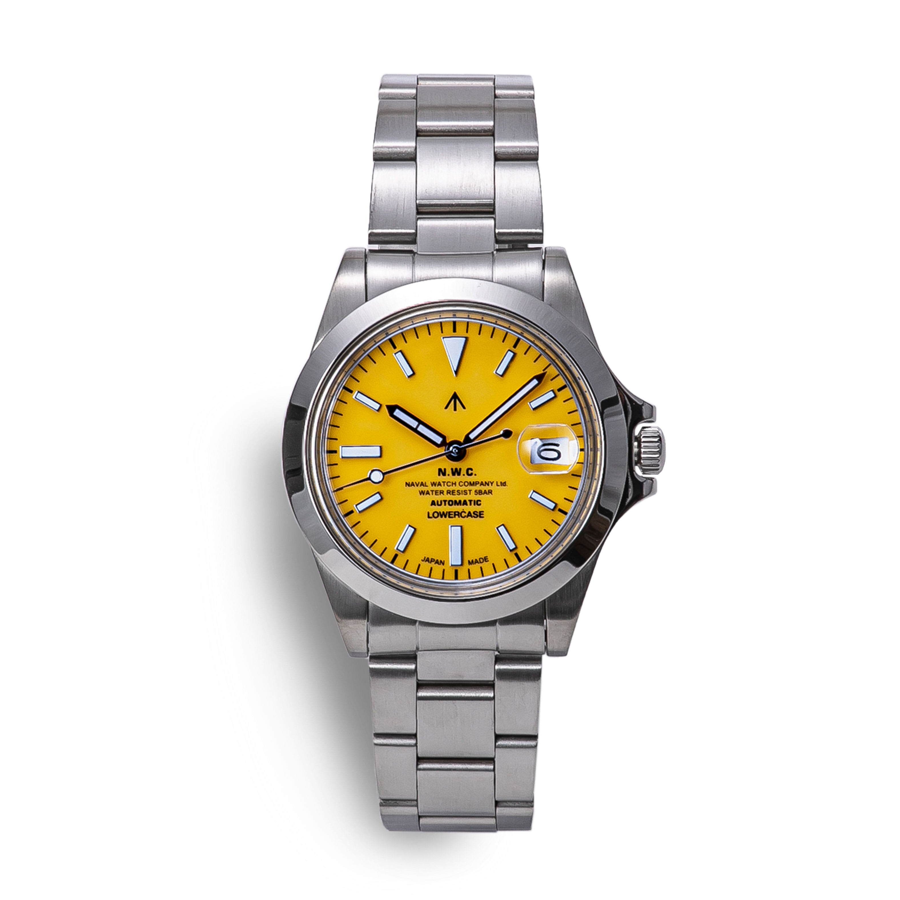 Naval Watch Produced By LOWERCASE FRXA015 Yellow Mechanical S/S 3 links  Metal band | Naval Watch Swiss powered by BASE