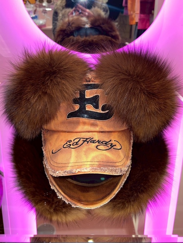 Remake Ed Hardy Real Fur Cap    y2k