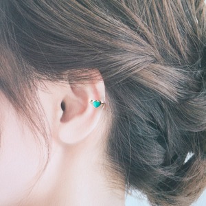 ターコイズブルー　ワンポイントハートイヤーカフ