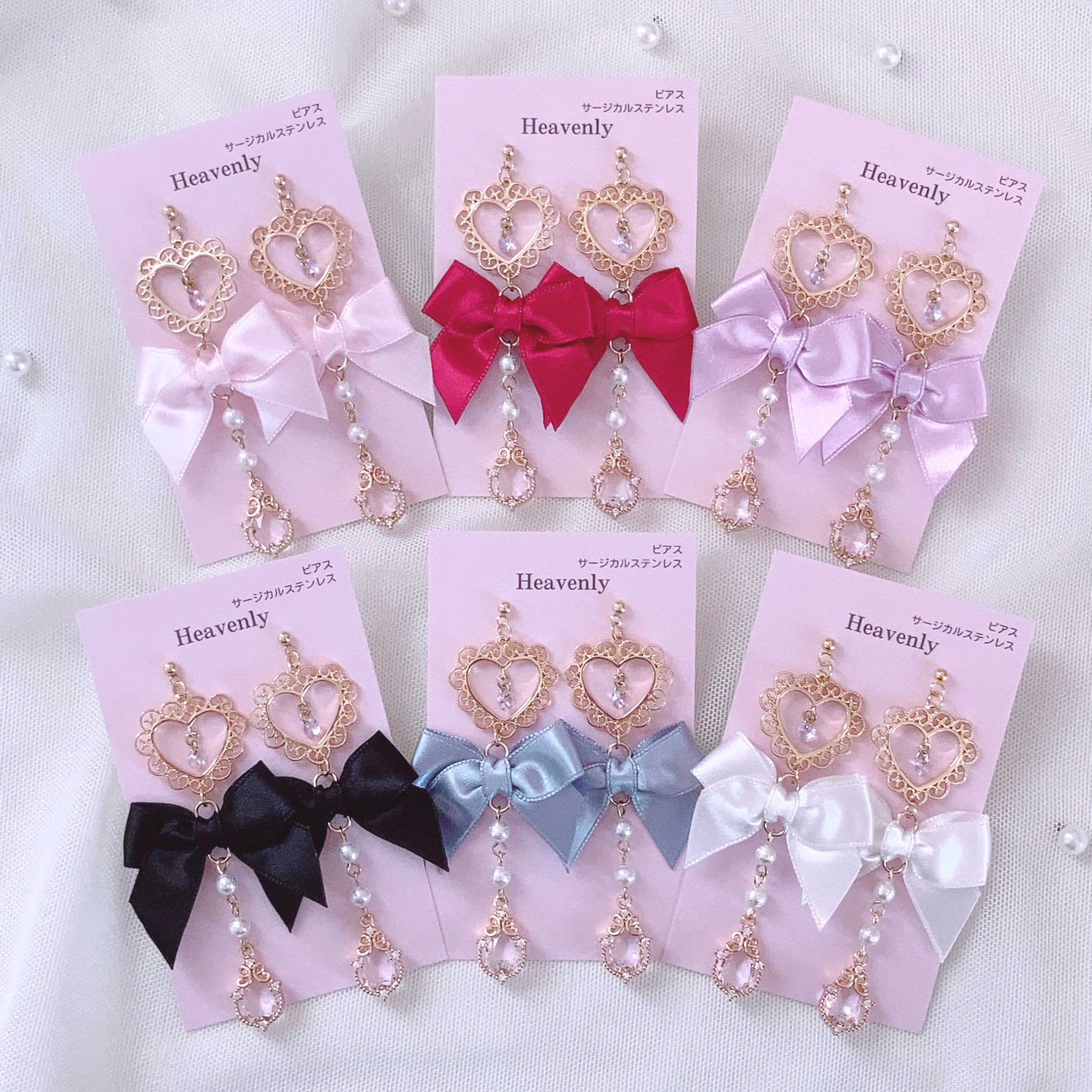推し色リボン フリルハート♡ピアス/イヤリング | Heavenly(ヘブンリー
