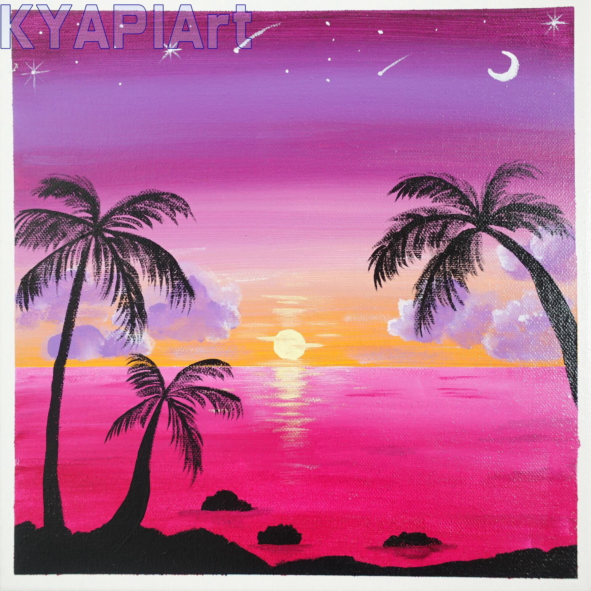 原画 夕日の海-