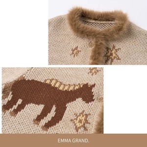 星降る夜に佇む馬たちのファーニットカーディガン E00621