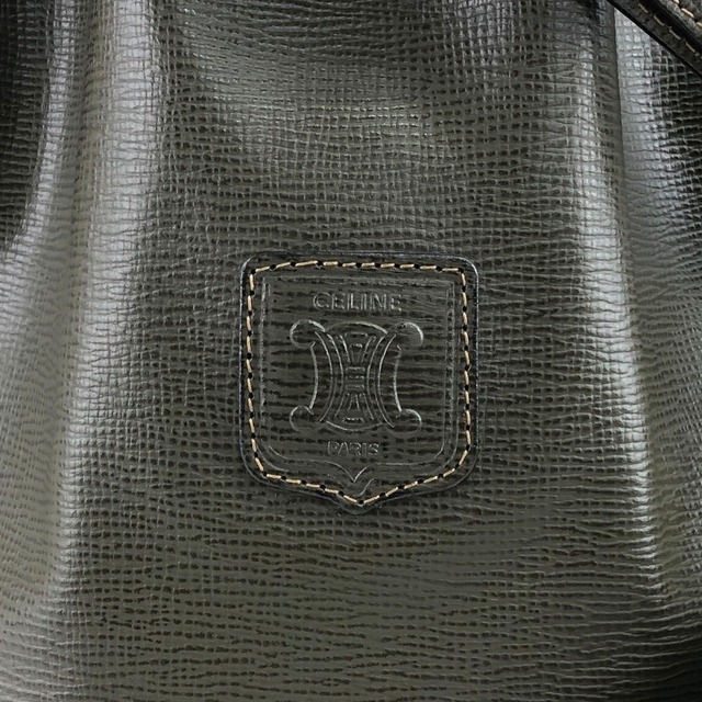 CELINE セリーヌ ショルダーバッグ カーキ ブラゾン型押し レザー 型押し 巾着 vintage ヴィンテージ オールド etn2wr
