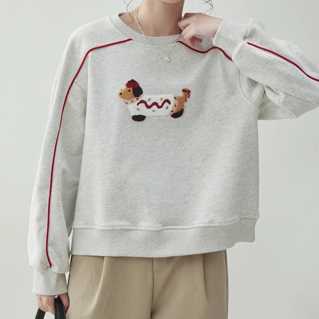 ドッグ刺繍プルオーバー F4176
