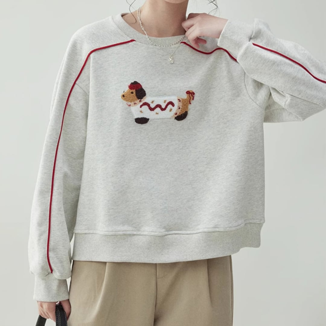ドッグ刺繍プルオーバー F4176