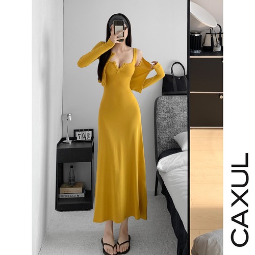 Casual Jersey Dress & Cardigan Set-up/5color