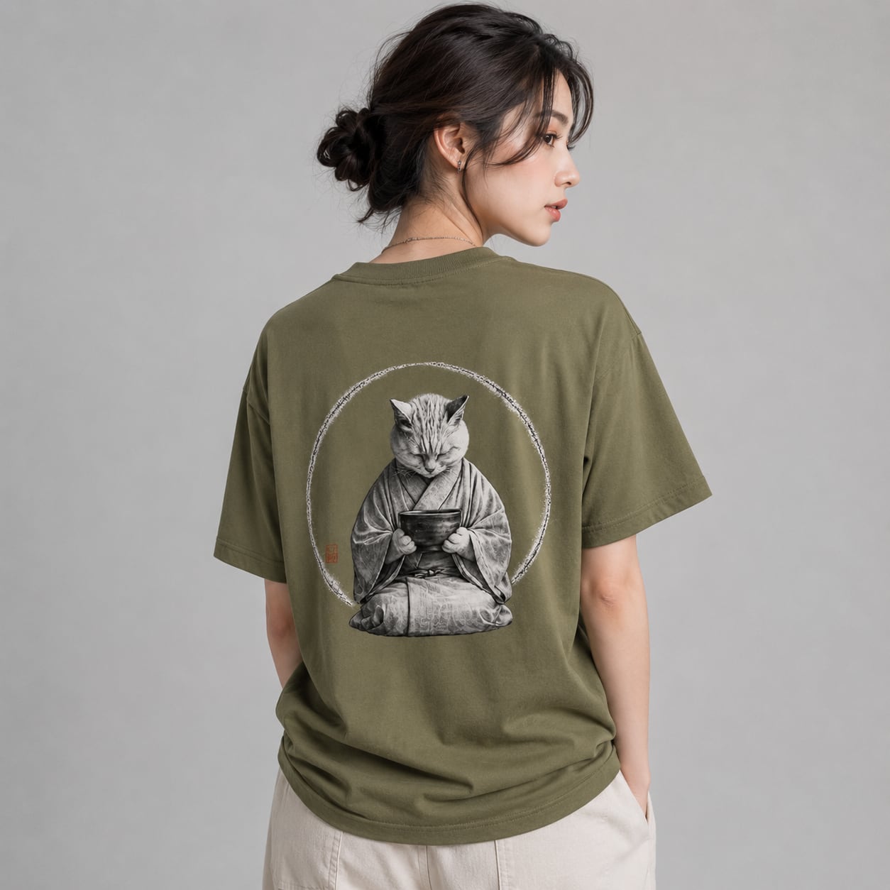 「一服（いっぷく） ― 禅猫の静寂」半袖Tシャツ