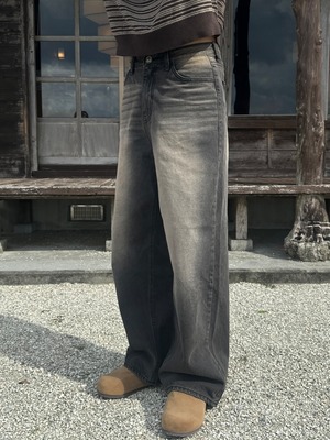 Cat Brush Washed Wide Denim (Gold brown)