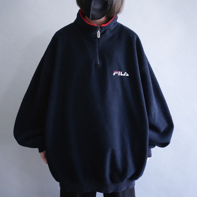 "FILA" over silhouette front and back logo embroidery half-zip fleece pullover