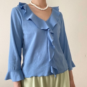 light blue blouse │ ライトブルー ブラウス シャツ フリル 古着