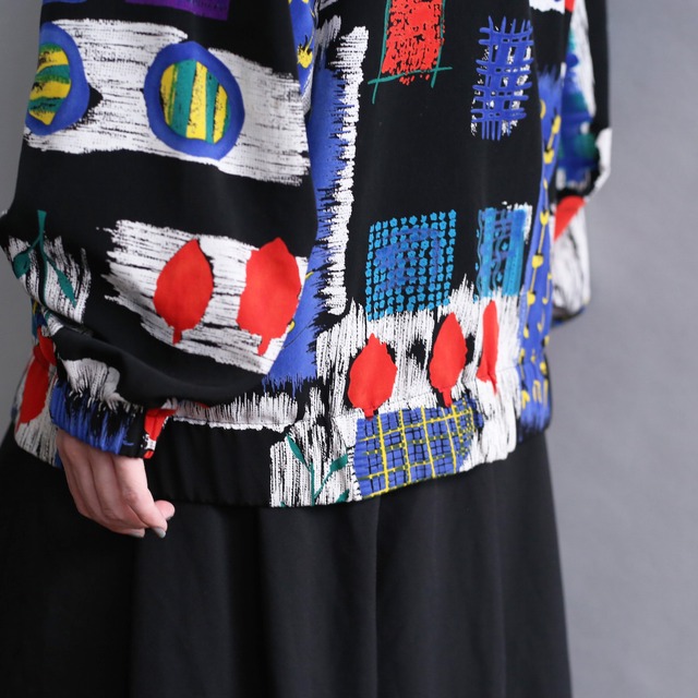 art graphic pattern zip up jacket