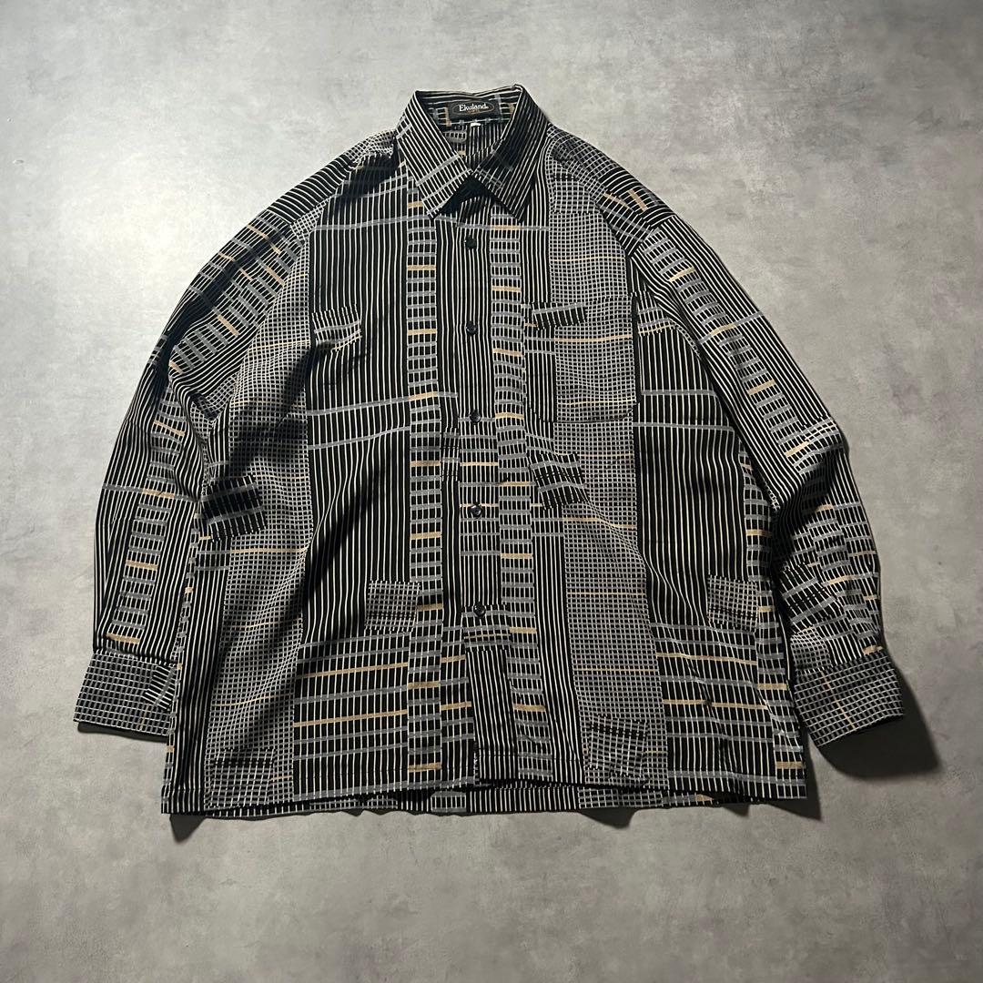 レトロ ボーダー ストライプ モノトーン デザイン 総柄 アート シャツ