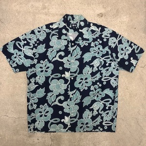 90s OLD STUSSY/ALOHA Shirt/USA製/紺タグ/L/アロハシャツ/花柄/ネイビー/半袖シャツ/ステューシー/オールドステューシー
