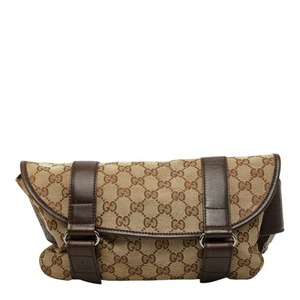 グッチ GGキャンバス ボディバッグ ウエストバッグ 145851 ベージュ ブラウン キャンバス レザー レディース GUCCI 【中古】