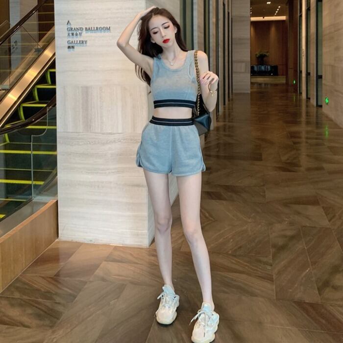 サマーショートクロップドノースリーブスタンダードハイウェストショーツ パンツ レトロ 夏物 ブルマー ガールズファッション43495231700