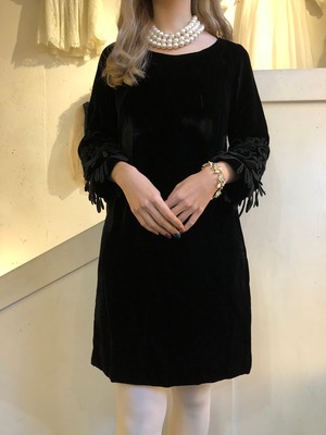 60's black velvet dress embroidered cuffs
