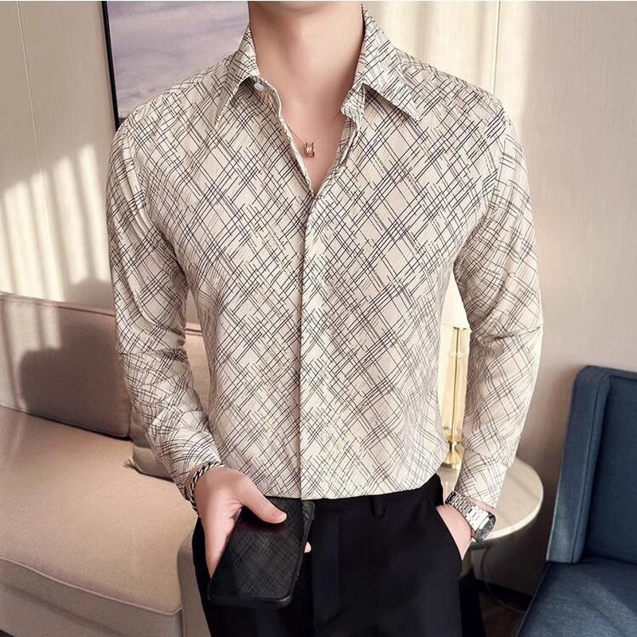 slim fit plaid shirt 00087