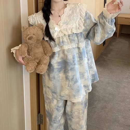 2色／スカラップレースフラワープリントルームウェア ・71610