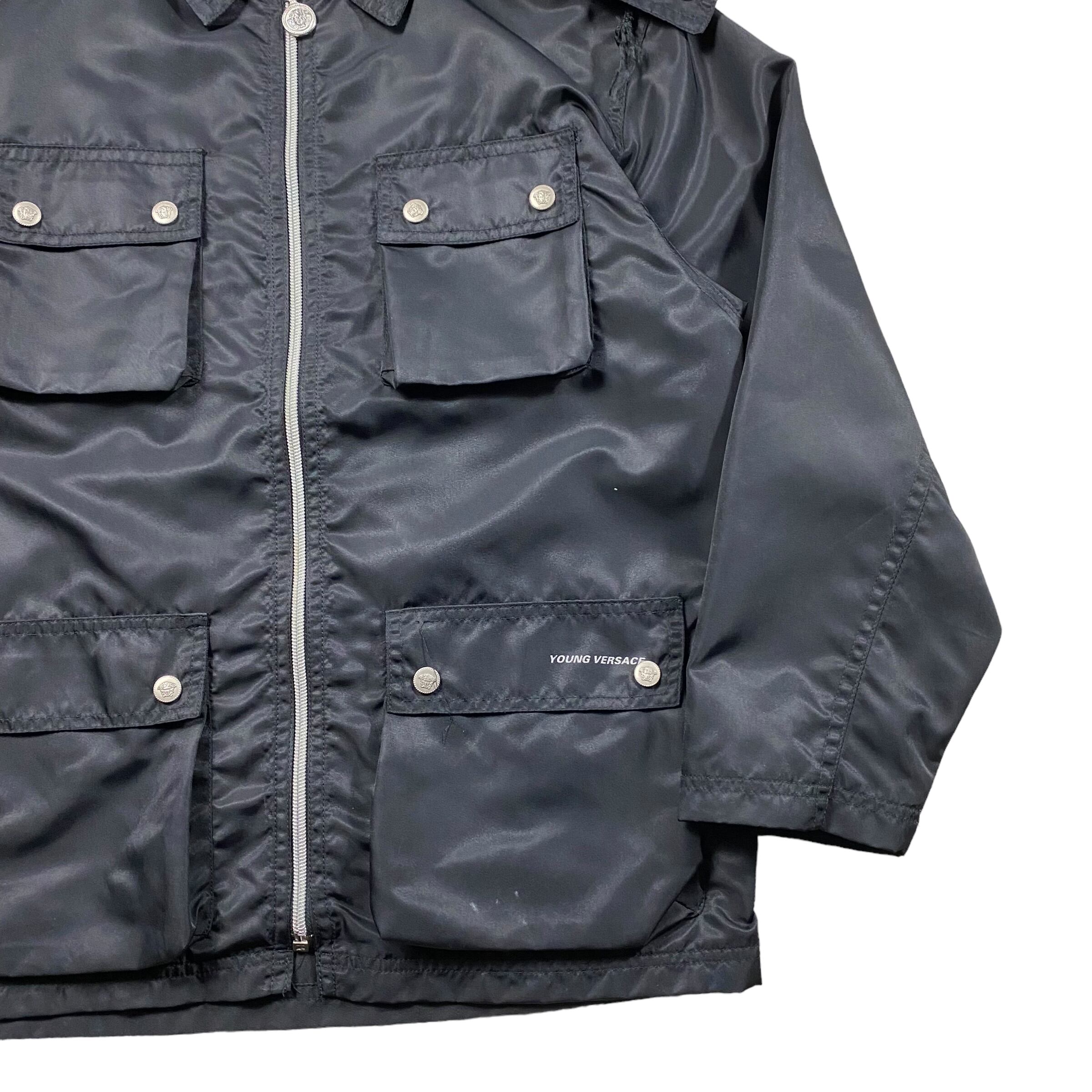 YOUNG VERSACE black nylon motorcycle jacket | NOIR ONLINE