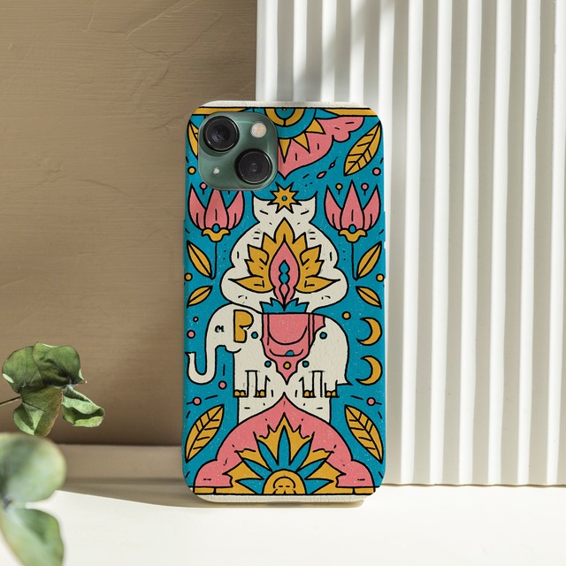 受注生産 iPhoneケース 花瓶と花のサイケ民芸柄｜花モチーフ PSYF006C