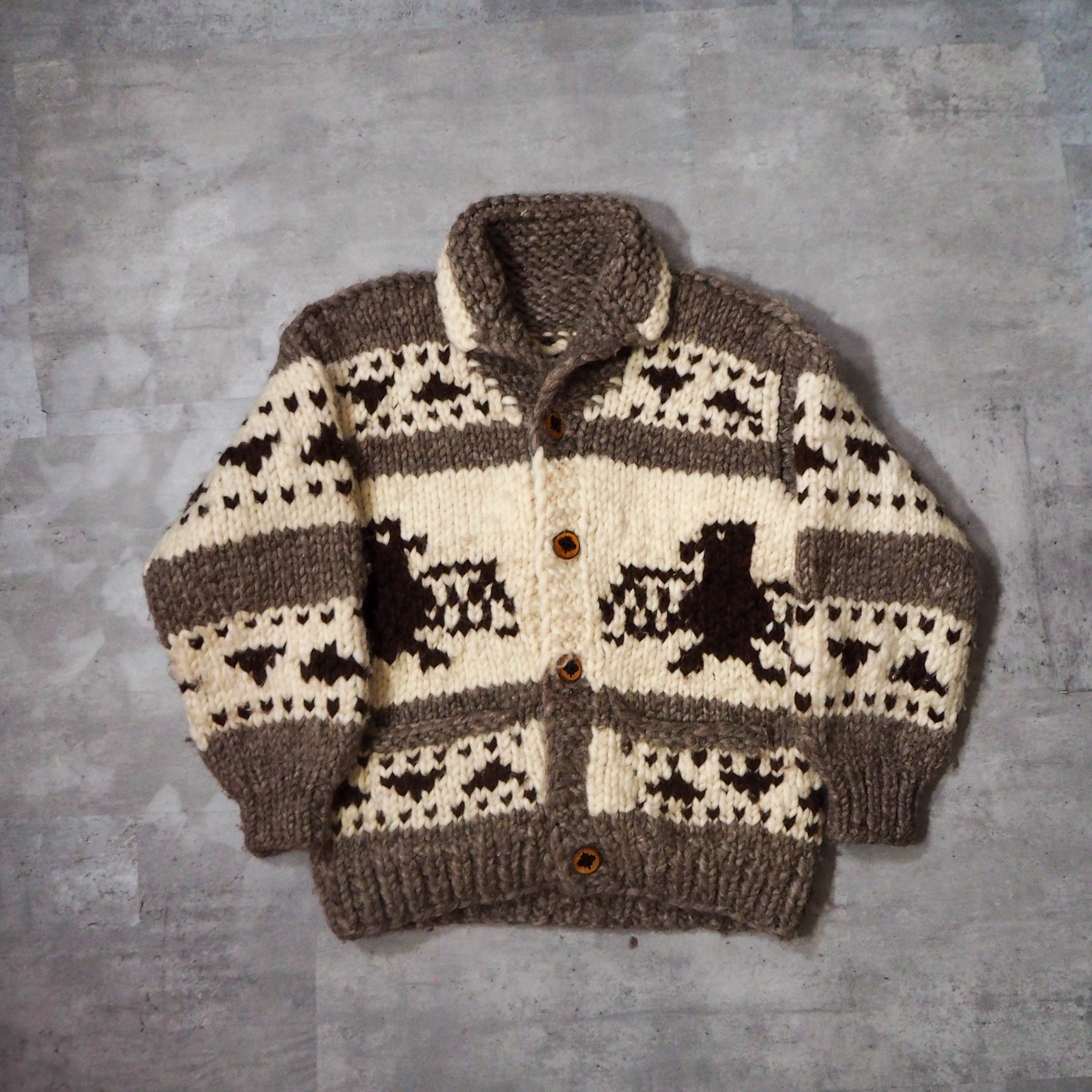 CANADIAN Cowichan knit jacket Thunderbird pattern made in CANADA ...