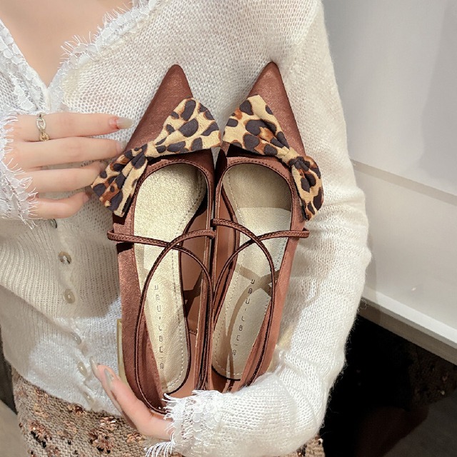 2colors シューズ パンプス ヒョウ柄 ひらぞこ ブラック コーヒー色 2CM