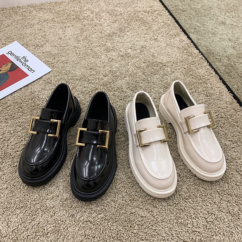 ブラックメタルレザースプリングスタイルセット 靴 シューズ ローファー 春物 フェイクシューズ86679646368