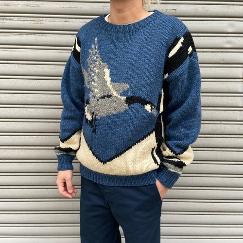 80s Woolrich ウールリッチ ウールニット アニマル 鴨 L相当